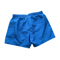 Bright blue athletic shorts with an elastic waistband, shown flat against a plain white background.