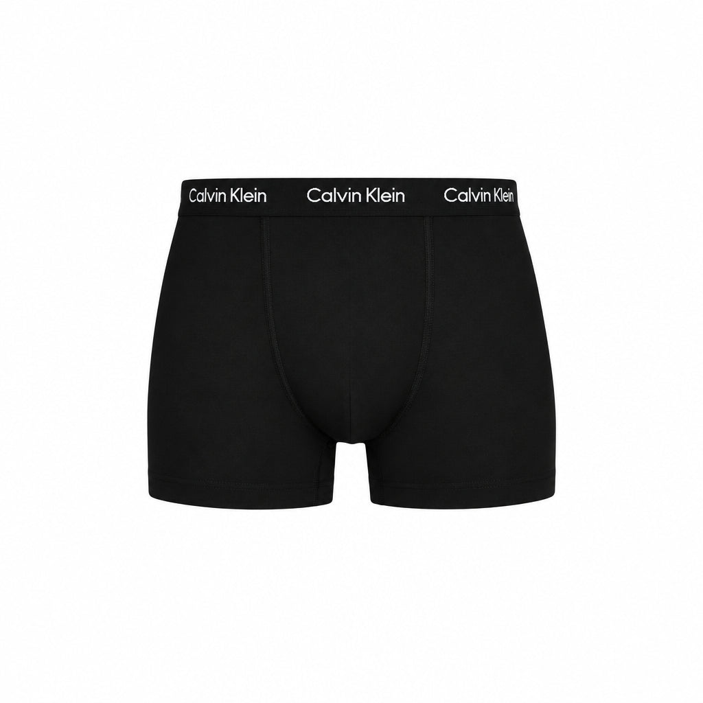 Calvin Klein black boxer briefs with a white branded waistband, shown against a plain white background with a soft drop shadow.