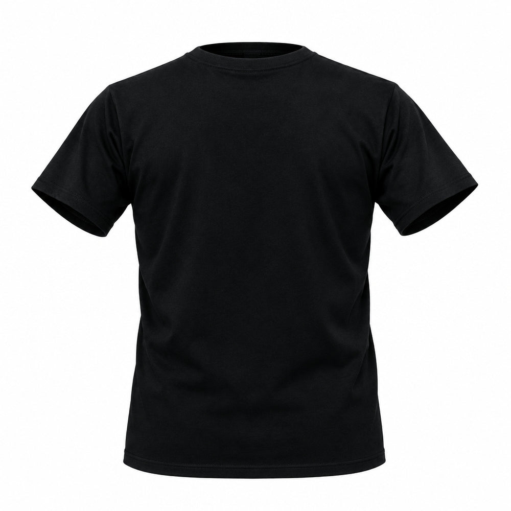 A plain navy blue short-sleeve t-shirt shown from the back, laid flat against a solid white background.