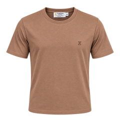 ZUNDOOZ London brown men’s mercerised cotton crew neck T-shirt, front view