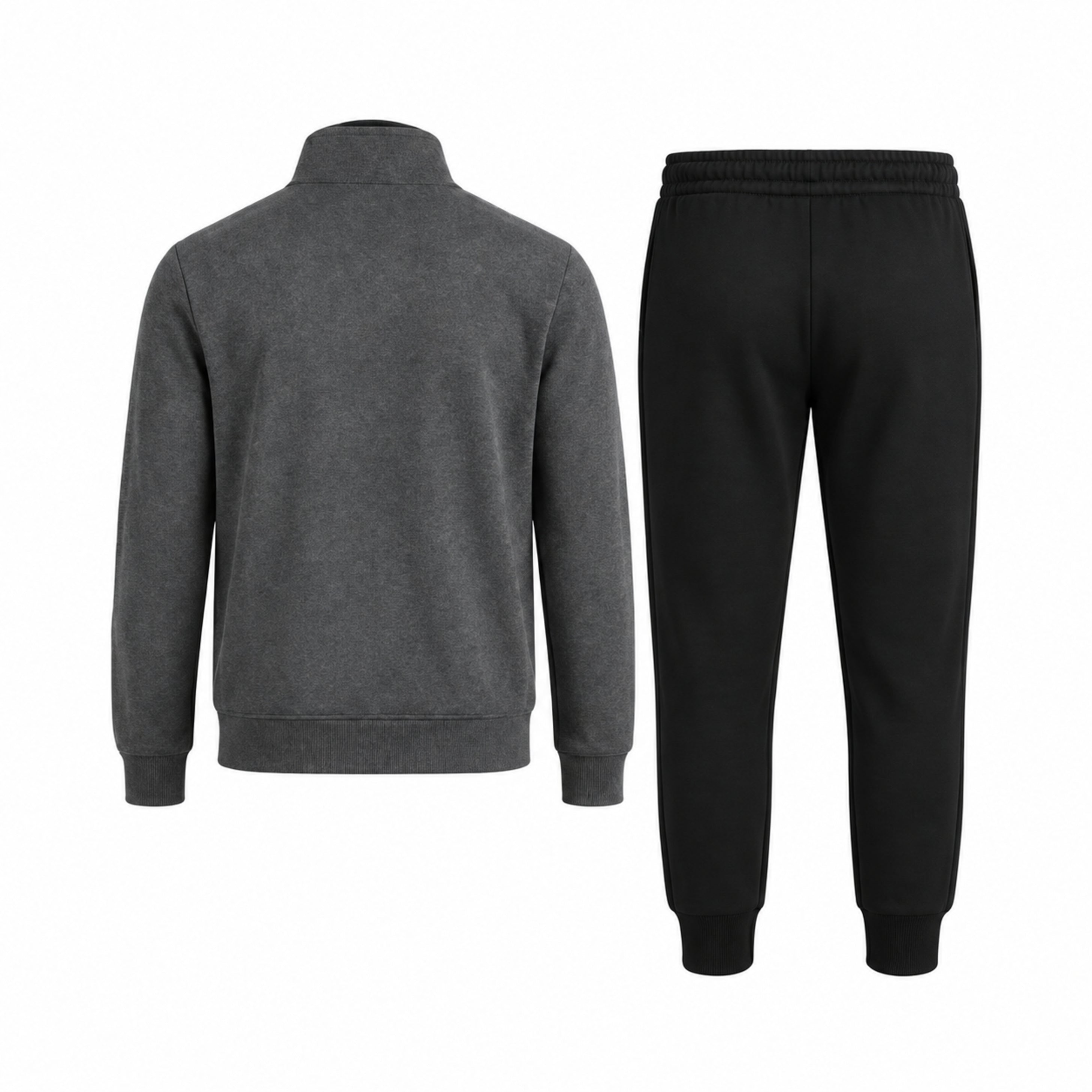 EA7 men's charcoal grey jacket and black joggers tracksuit set – rear view